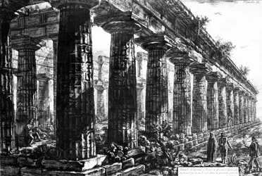 Le temple de Neptune à Paestum, gravé à l